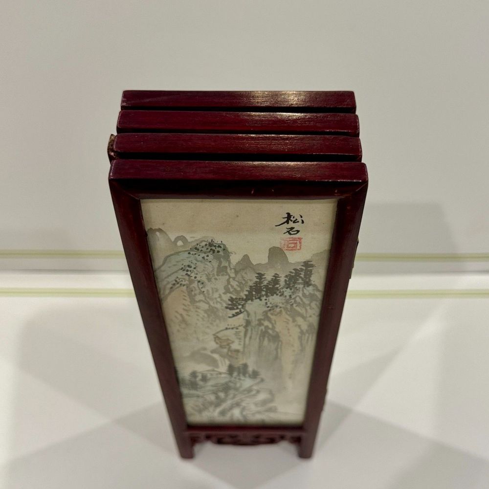 Chinese 4 Panel Screen Hand Painted Silk Lacquer Rose Wood - Signed, VTG, RARE - Picture 3 of 11